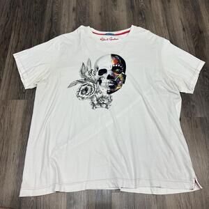 Robert Graham Men's 3XL White Abstract Skull Roses Art Graphic T Shirt Cotton